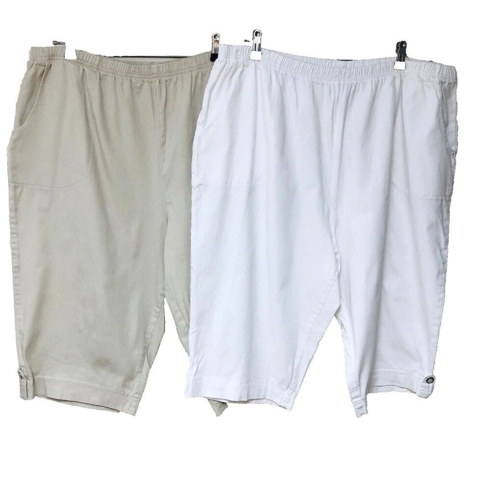 Denim & Company How Timeless Short Lot of 2 Womens P3X Tan White Hi Rise Casual